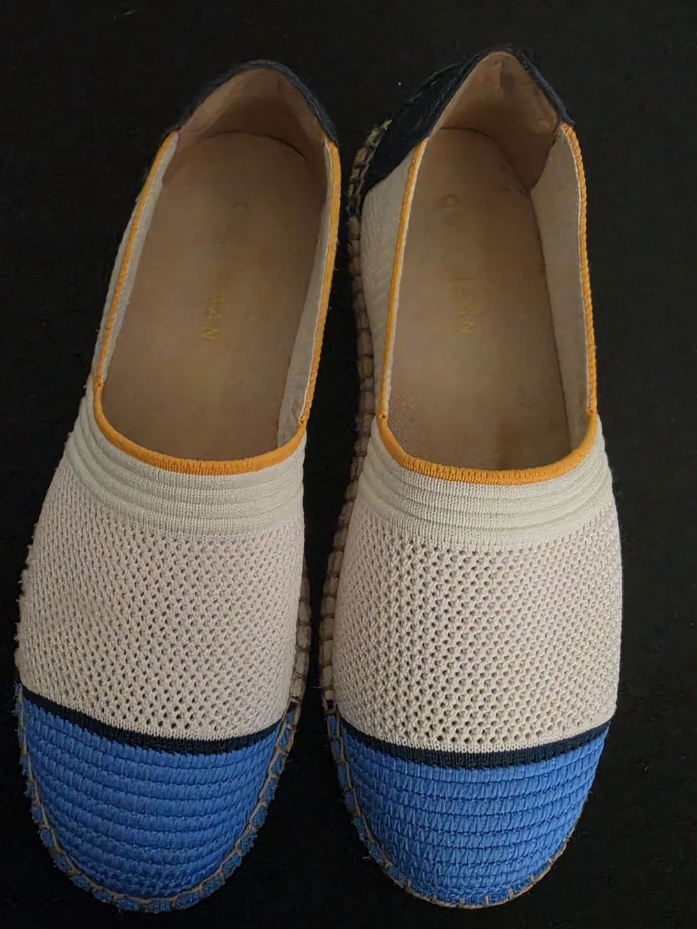 Cole Haan Cream Espadrilles with Blue Toe and Yellow Trim